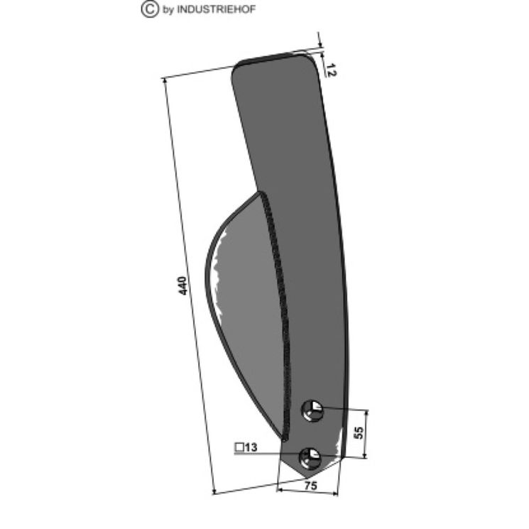 Déflecteur droit pour déchaumeur à dents FARMET, 440x75x12mm, 4005379, pièce interchangeable