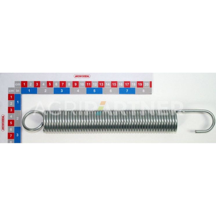 Ressort 51 spires, 203mm, Ø27mm, fil 4mm, galva, pour semoir MONOSEM, 10156021D - 6998, pièce origine