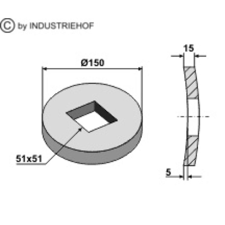 Rondelle à souder 150x15 mm, pour arbre de cover crop carré de 50x50 mm