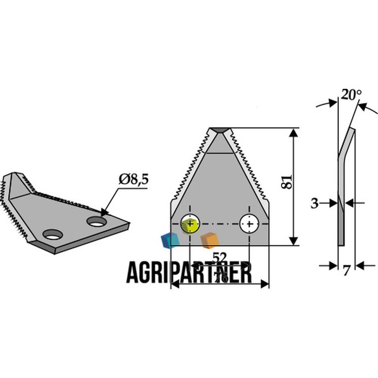 Couteau de mélangeuse FARESIN, trous 8,5 mm, 81x76x3 mm, pièce interchangeable