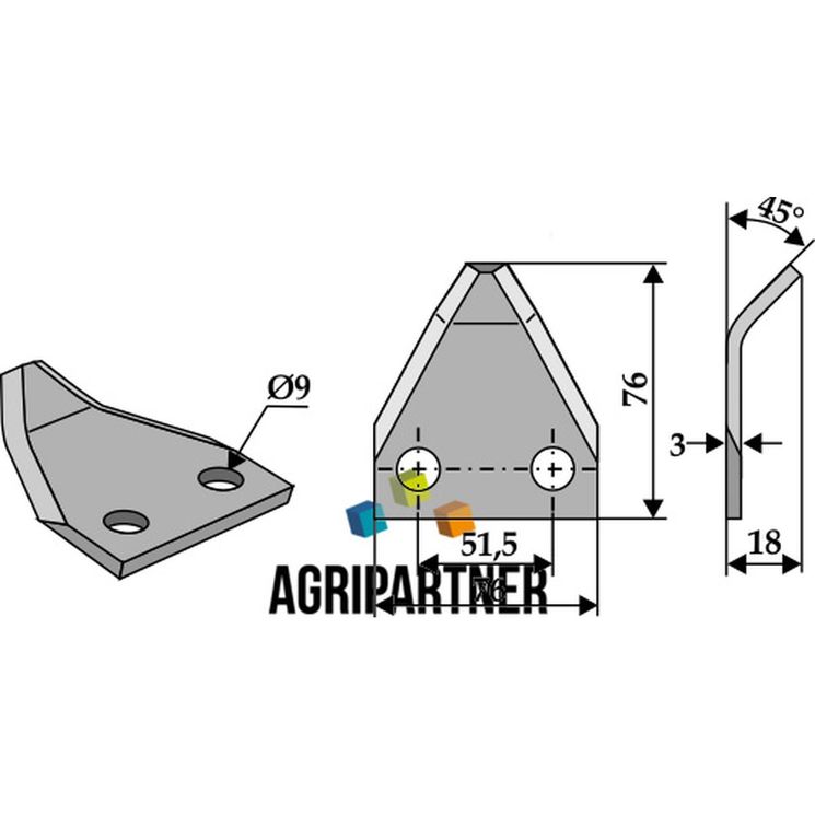 Couteau de mélangeuse MARMIX, trous 9 mm, 76x76x3 mm, pièce interchangeable