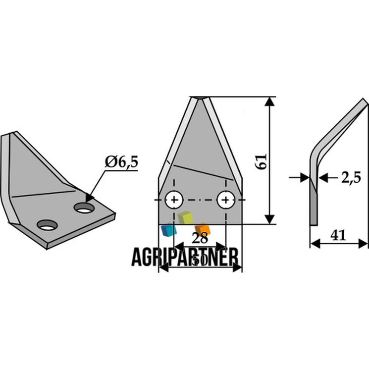 Couteau de mélangeuse LUCLAR, trous 6,5 mm, 61x50x2,5 mm, gauche, pièce interchangeable