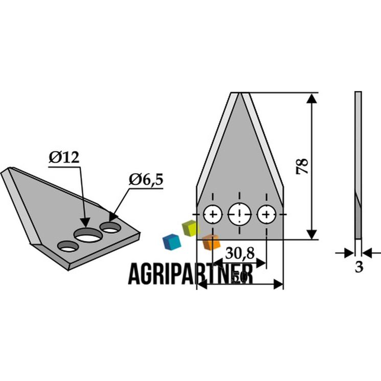 Couteau de mélangeuse STRAUTMANN, trous 12/6,5 mm, 78x50x3 mm, pièce interchangeable