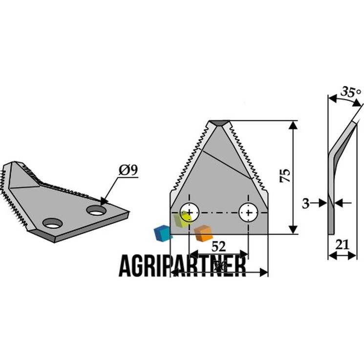 Couteau de mélangeuse MARMIX, trous 9 mm, 75x76x3 mm, pièce interchangeable