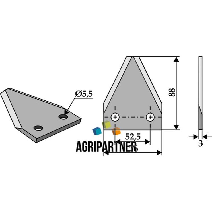 Couteau de mélangeuse FARESIN, trous 5,5 mm, 88x76x3 mm, pièce interchangeable