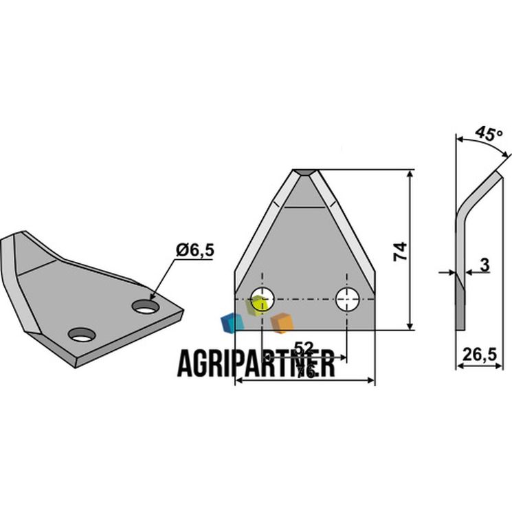 Couteau de mélangeuse SEKO, ZAGO, trous 6,5 mm, 74x76x3 mm, pièce interchangeable