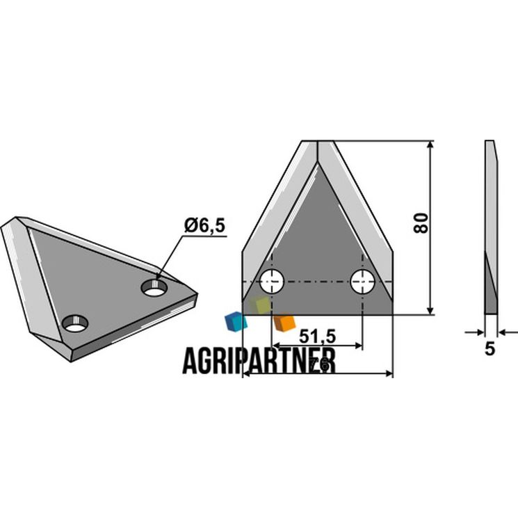 Couteau de mélangeuse LOGIFEED & R.M.H., trous 6,5 mm, 80x76x5 mm, pièce interchangeable