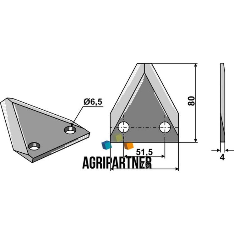 Couteau de mélangeuse LOGIFEED & R.M.H., trous 6,5 mm, 80x76x4 mm, pièce interchangeable