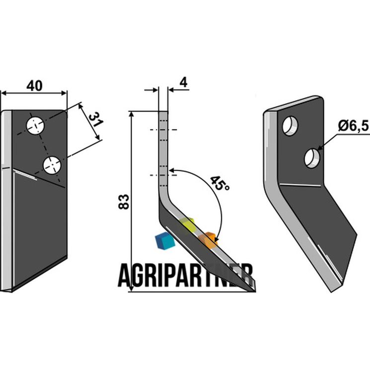 Couteau de mélangeuse DELAVAL, 94832601, droit, pièce interchangeable