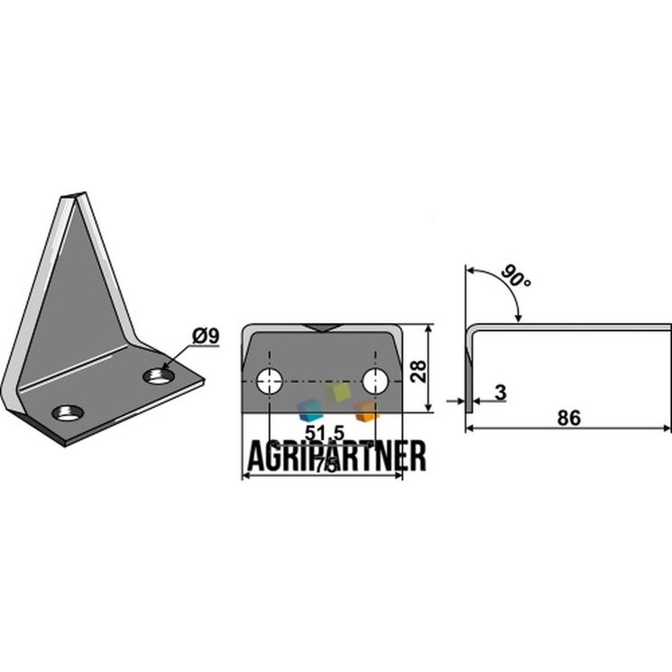 Couteau de mélangeuse UNIVERSEL, trous 9 mm, 86x75x3 mm, pièce interchangeable