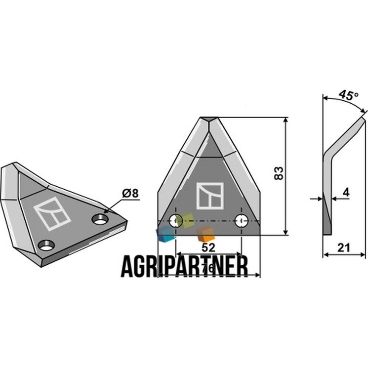 Couteau de mélangeuse FARESIN, trous 8 mm, 83x76x4 mm, pièce interchangeable