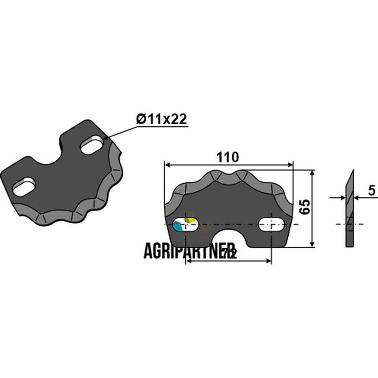 Couteau de mélangeuse LUCLAR MUTTI, trous 11x22 mm, 110x65x5 mm, pièce interchangeable