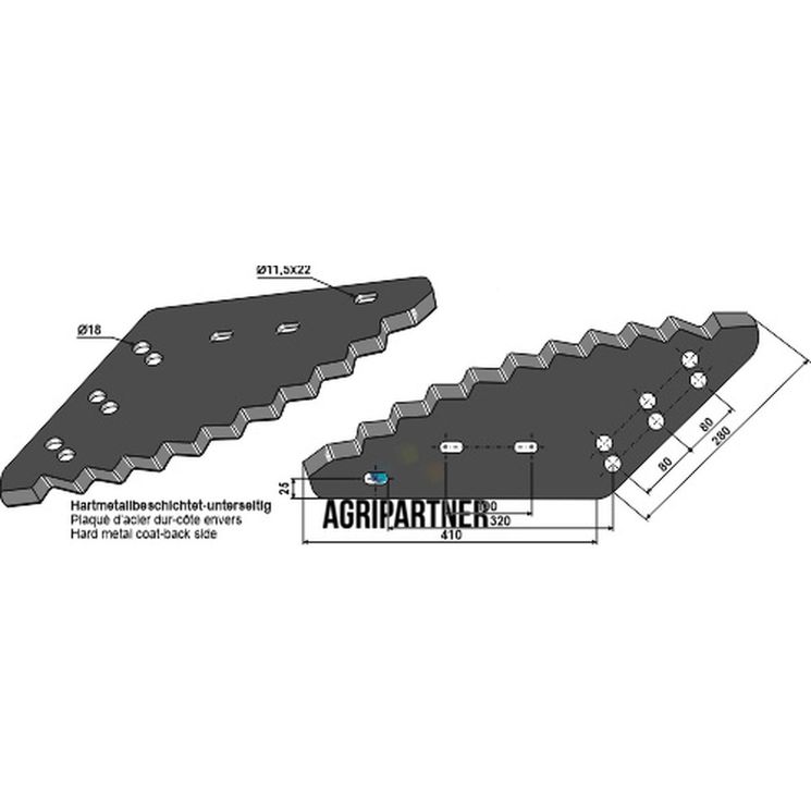 Couteau de mélangeuse STRAUTMANN, trous 18/11,5x22 mm, renforcé au carbure, pièce interchangeable