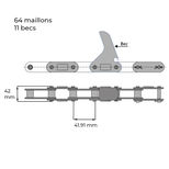 Chaîne cueilleur à maïs 64 maillons, 11 becs, BOURGOUIN 36026990, pièce interchangeable