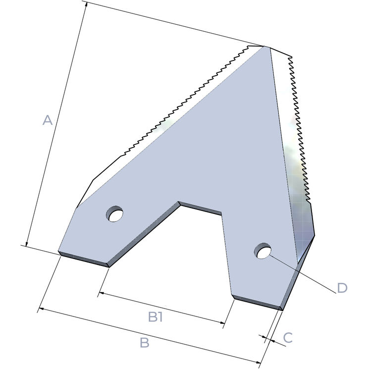 Section dentelé vers le bas pour moissonneuse-batteuse Bedogni Olimpia, 80x76x3mm, 12198, pièce interchangeable