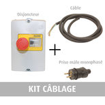 Câblage pour moteur monophasé de 0.06 kW à 4.00 kW avec 5,00 à 20,00 mètres de câble et prise mâle 3 broches 2P+T