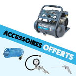 Compresseur portatif 6 litres 230V, 3,66 m³/h, Silencieux, 0,75 CV, bi-cylindre, SIL6JPRO + ACCESSOIRES OFFERTS