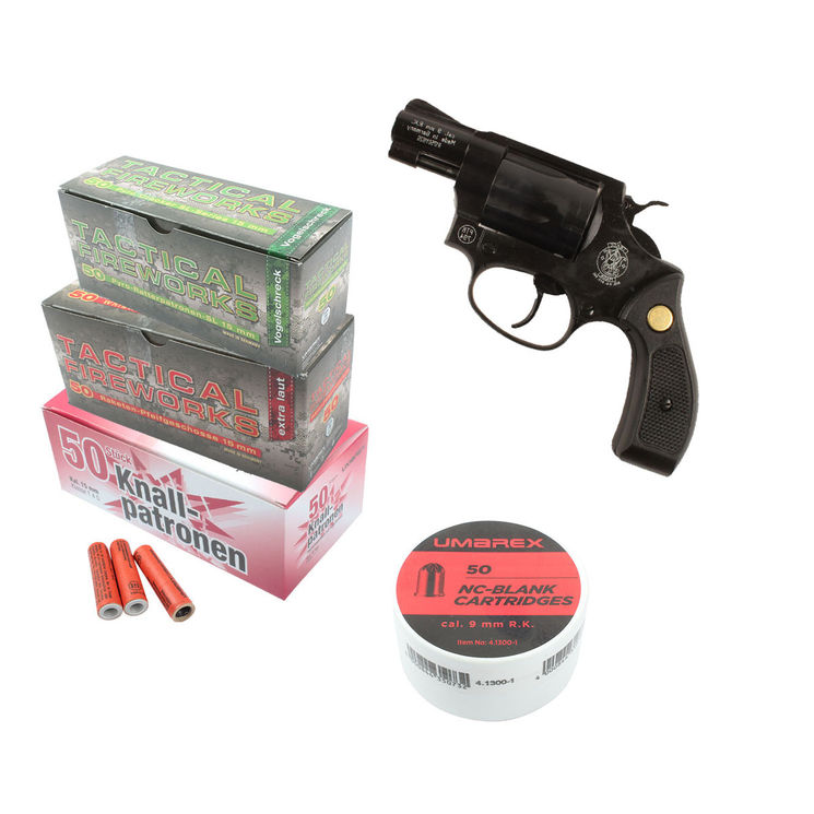 Pack pistolet SMITH & WESSON calibre 9 mm + amorces + fusées (crépitantes, détonantes et sifflantes)