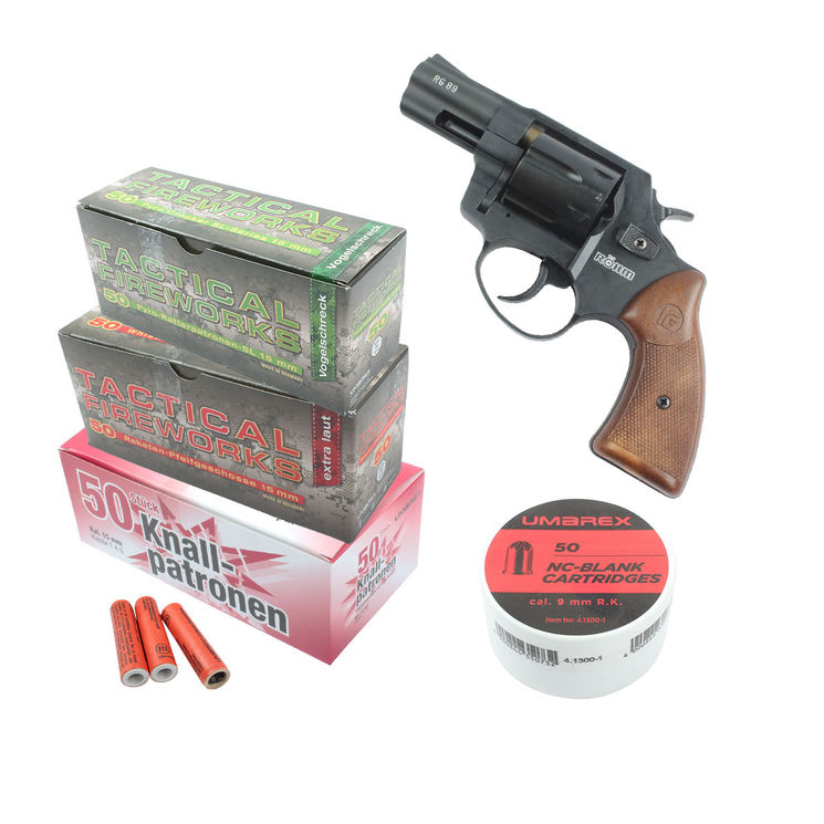 Pack pistolet ROHM RG89 calibre 9 mm + amorces + fusées (crépitantes, détonantes et sifflantes)