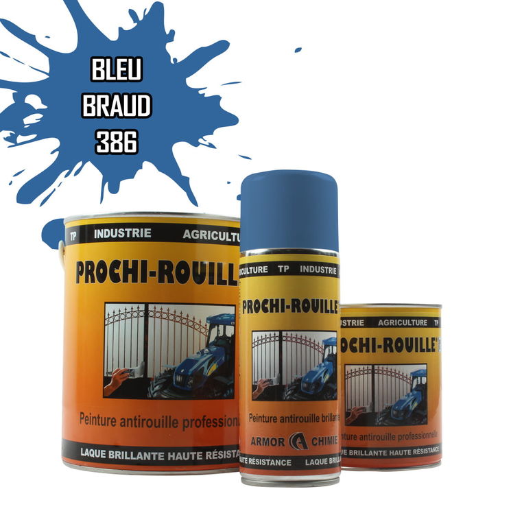 Peinture agricole PROCHI-ROUILLE brillante, Bleu, 386, BRAUD foncé