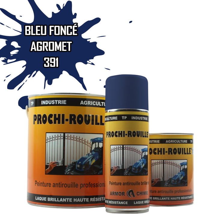 Peinture agricole PROCHI-ROUILLE brillante, Bleu foncé, 391, AGROMET