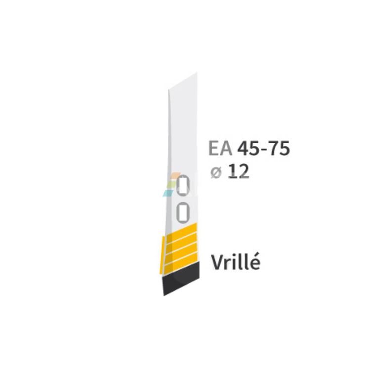 Pointe vrillé avec plaquette carbure et rechargement pour déchaumeur à dents UNIVERSEL, 400x70x20mm, fixation lumière 45-75 mm, droit, pièce interchangeable