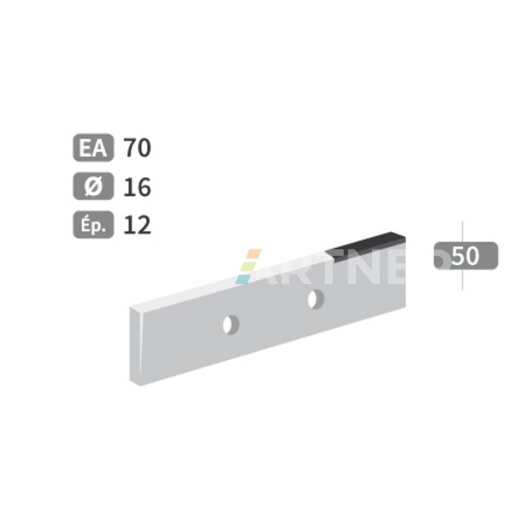 Couteau 2 trous de Ø16 mm, avec plaquettes carbure pour épandeur JEANTIL, 36570/562, pièce interchangeable