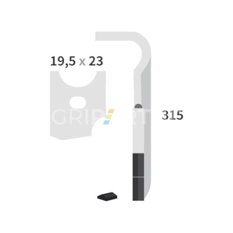 Dent carbure, 2 pastilles 2x45mm, pour herse rotative, ALPEGO, 315mm, Ø19,5x23mm, fixation rapide, D05650 - MK0A00093, droite, pièce interchangeable