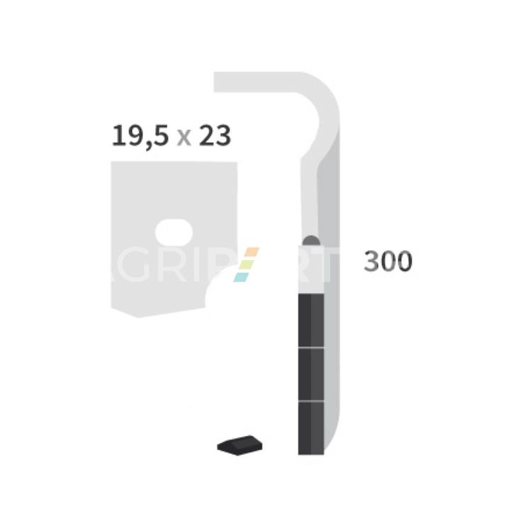 Dent carbure, 2 pastilles 2x45mm, pour herse rotative, ALPEGO, 300mm, Ø19,50x23mm, fixation rapide, MKOA00288, droite, pièce interchangeable