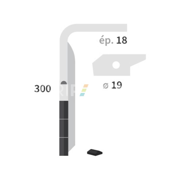 Dent carbure, 5 pastilles 5x30mm, pour herse rotative, AMAZONE KE303, 300x18mm, Ø19mm, fixation rapide, 965781, gauche, pièce interchangeable