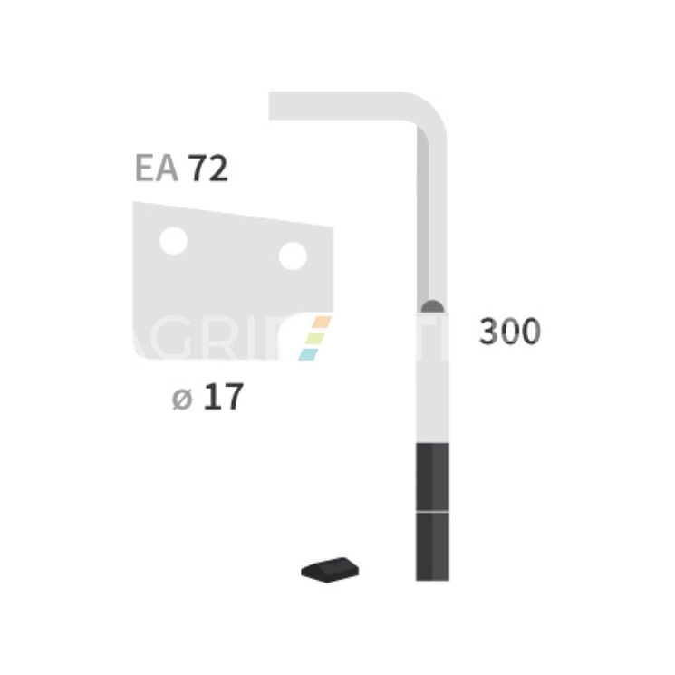 Dent carbure, 2 pastilles 2x45mm, pour herse rotative, CELLI, 300x15mm, Ø17mm, entraxe 72mm, 6226031, droite, pièce interchangeable