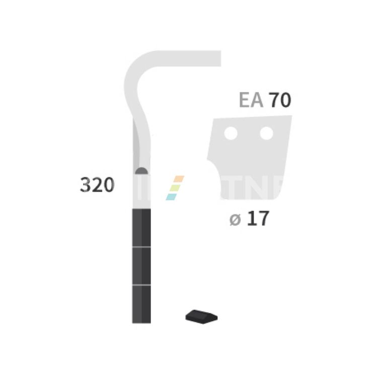 Dent carbure, 3 pastilles 3x45mm, pour herse rotative, FALC, 320mm, Ø17mm, entraxe 70mm, 540130, gauche, pièce interchangeable