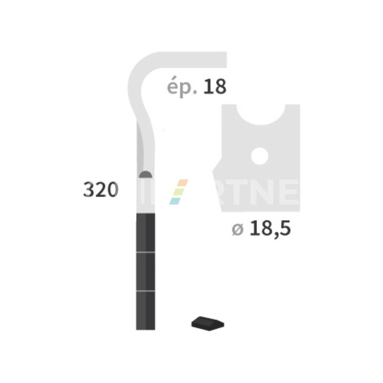 Dent carbure, 3 pastilles 3x45mm, pour herse rotative, FALC, 320x18mm, Ø18,5mm, fixation rapide, 541107, gauche, pièce interchangeable