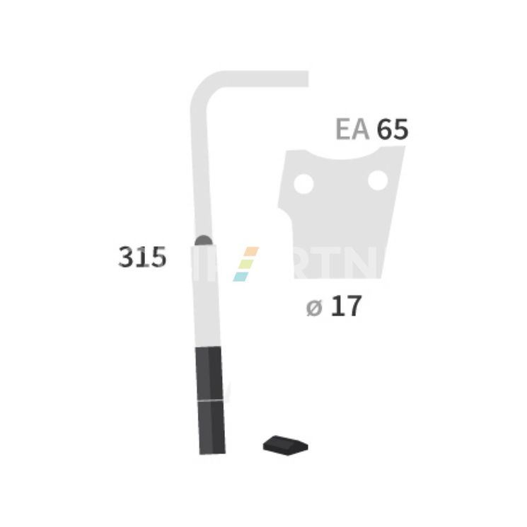 Dent carbure, 2 pastilles 2x45mm, pour herse rotative, FRANDENT, 315mm, Ø17mm, entraxe 65mm, 448001, gauche, pièce interchangeable