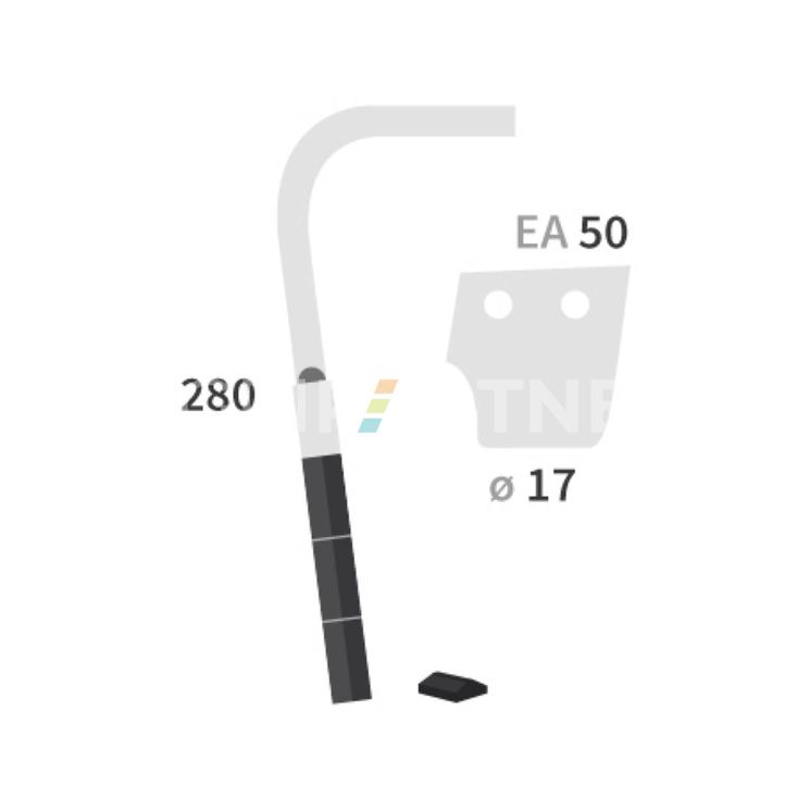 Dent carbure, 5 pastilles 5x30mm, pour herse rotative, KVERNELAND, 280mm, Ø17mm, entraxe 50mm, E020146, gauche, pièce interchangeable