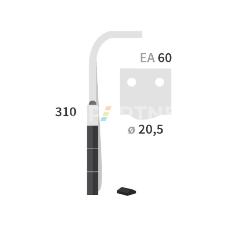 Dent carbure, 5 pastilles 5x30mm, pour herse rotative, VICON, 310mm, Ø20,5mm, entraxe 60mm, 7U00034, gauche, pièce interchangeable