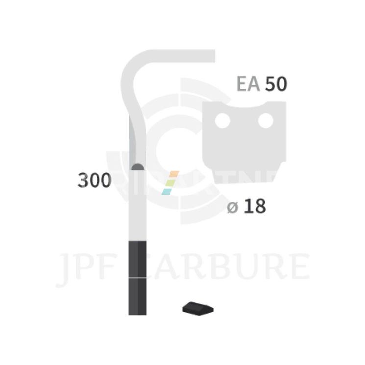 Dent carbure, 2 pastilles 2x45mm, pour herse rotative, AGRAM, 300mm, Ø18mm, entraxe 50mm, 53361900, gauche, pièce interchangeable