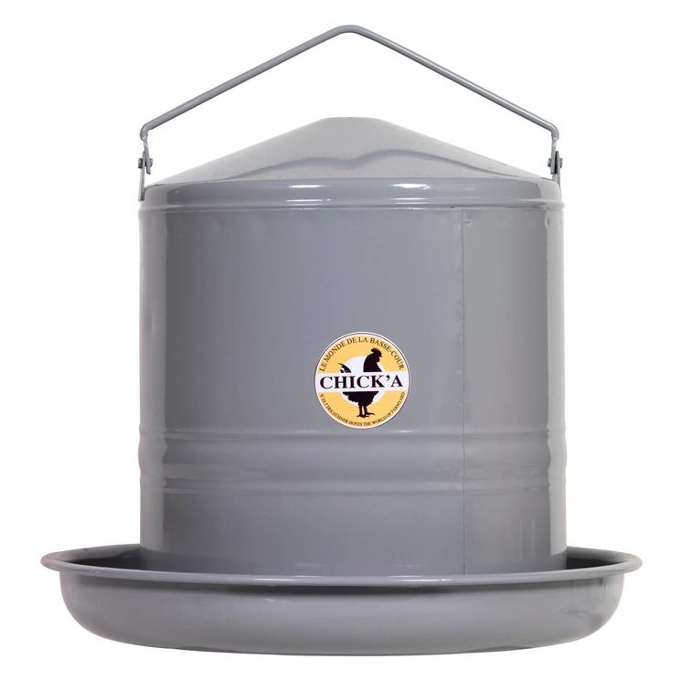 Abreuvoir métal gris 10 litres, pour poule et volaille, CHICK'A