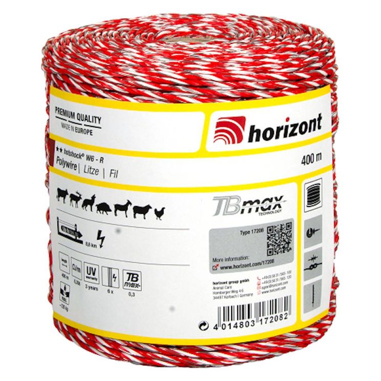 Fil Hotshock W6 400 mètres, blanc / rouge, capacité environ 100 kg, HORIZONT