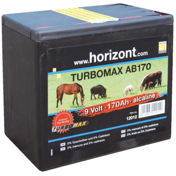 Box de 45 piles alcalines 9V - 170AH, 0% cadmium, 0 % mercure, HORIZONT Turbomax AB170