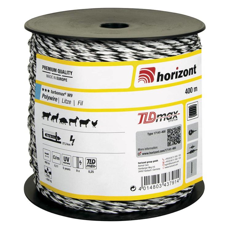 Fil Turbomax W9 400 mètres HORIZONT, polyéthylène renforcé contre UV, capacité environ 200 kg