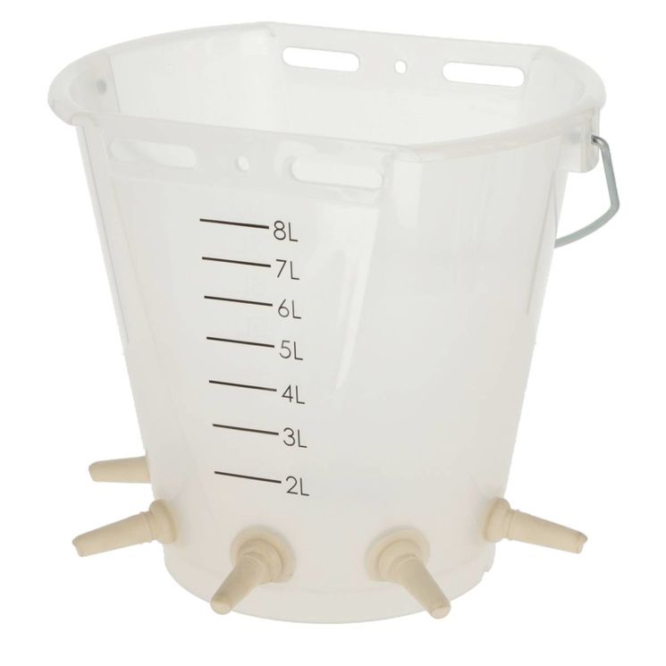 Seau d'allaitement 5 tétines Little Softy 8 litres pour agneaux, plastique transparent avec anse métallique