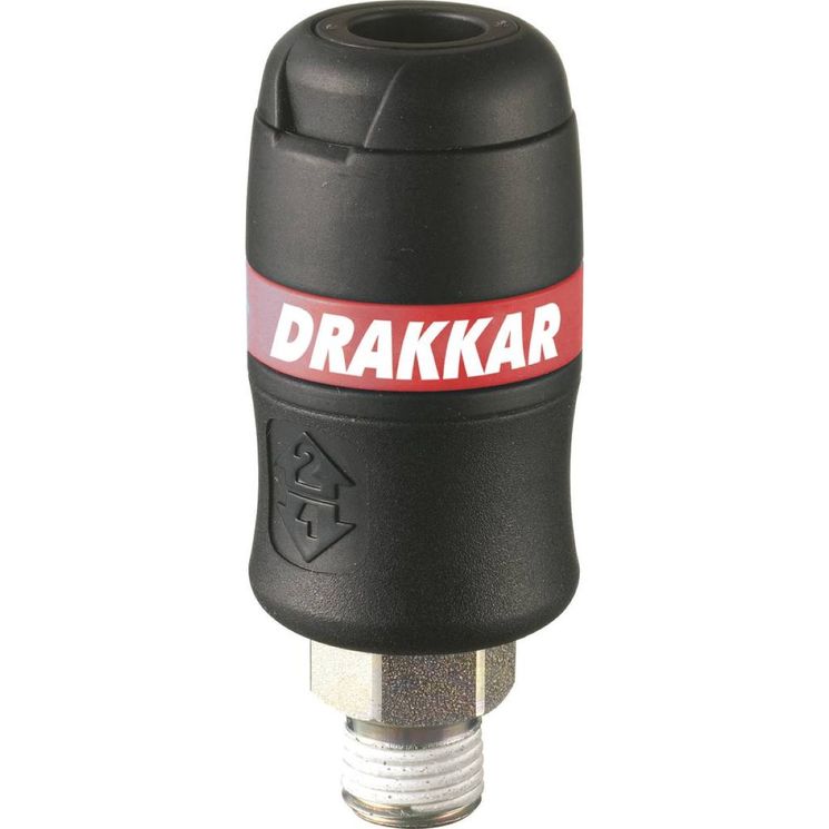 Raccord rapide femelle de sécurité passage d'air 6mm filetage 1/4" mâle, DRAKKAR