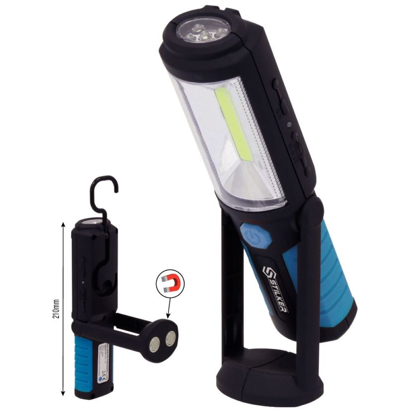 Baladeuse pivotante 2W rechargeable 1 + 5 LED, lumens LED COB 280Lm - 5 LED  25Lm, STILKER