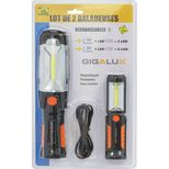 Le lot de 2 baladeuses LED rechargeables, crochet pivotant 360°, support magnétique, câble USB