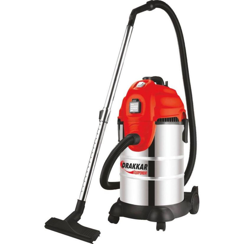 Aspirateur eaux et poussières cuve INOX 30 litres, avec asservissement outillage électrique, DRAKKAR