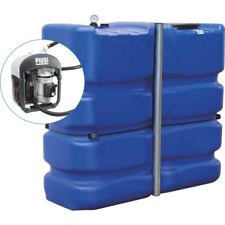 Cuve de stockage AdBlue PEHD simple paroi 2000 litres, avec pompe 34 l/min et pistolet manuel, PIUSI