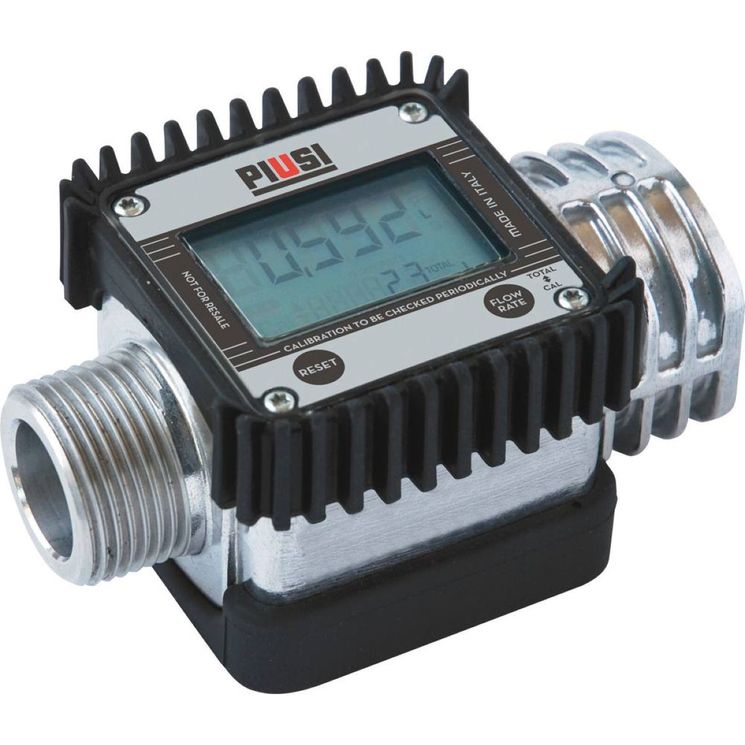 Compteur digital gasoil K24 Aluminium, ecran multiposition, entrée/sortie 1"mâle/femelle, PIUSI