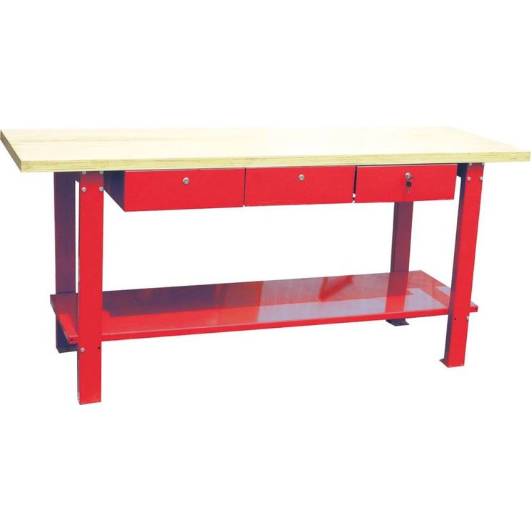 Établi d´atelier plateau bois 40 mm, 3 tiroirs, charge 350 kg, 2000x640x910 mm, DRAKKAR