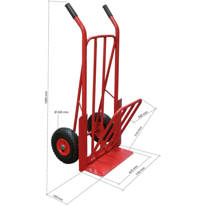 Diable de transport, capacité 250 Kg, bavette rabattable et roues gonflables, DRAKKAR